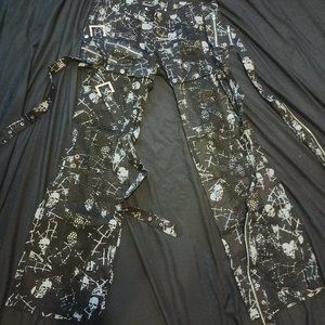 Gothic Black Suspender Pants w/ Gray Skulls